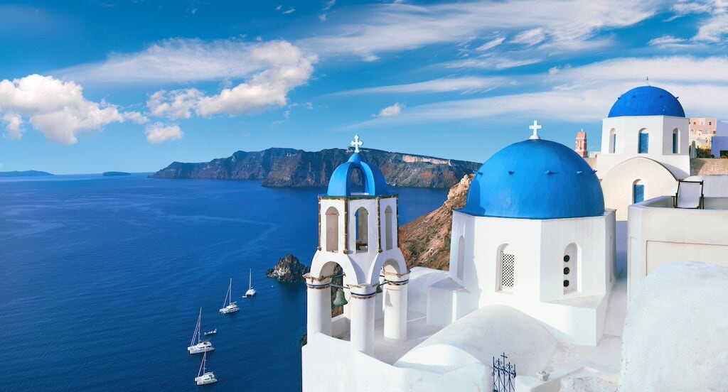 Filing US taxes off the coast of Santorini