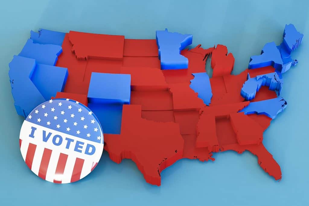 Cartoon picture of states and which party they chose. 